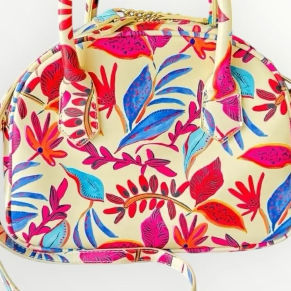 JustFab Tropical Botanical Satchel - Bright Floral Vegan Leather Crossbody